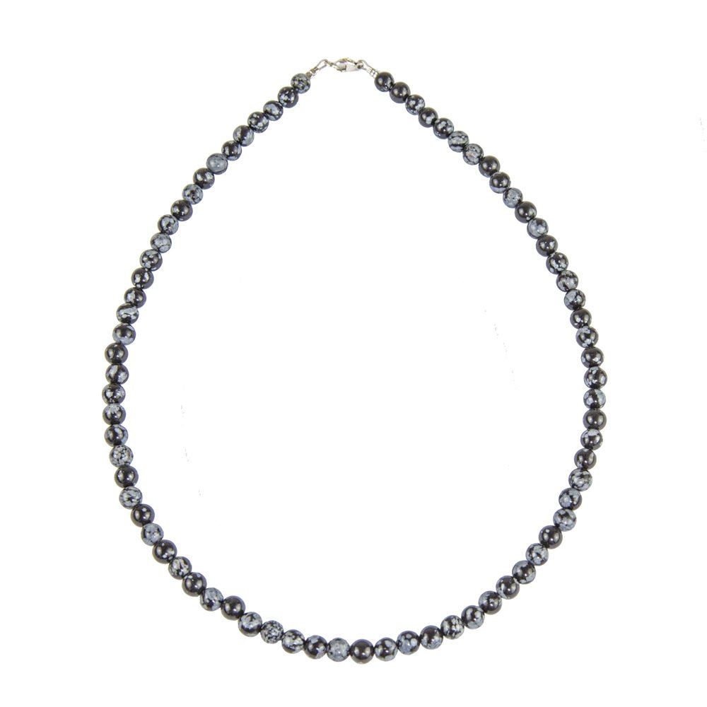 collier obsidienne flocon de neige pierres boules 6mm