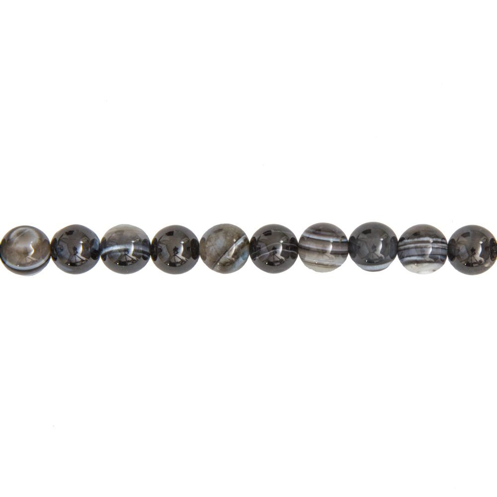 fil agate noire zonée pierres boules 8mm