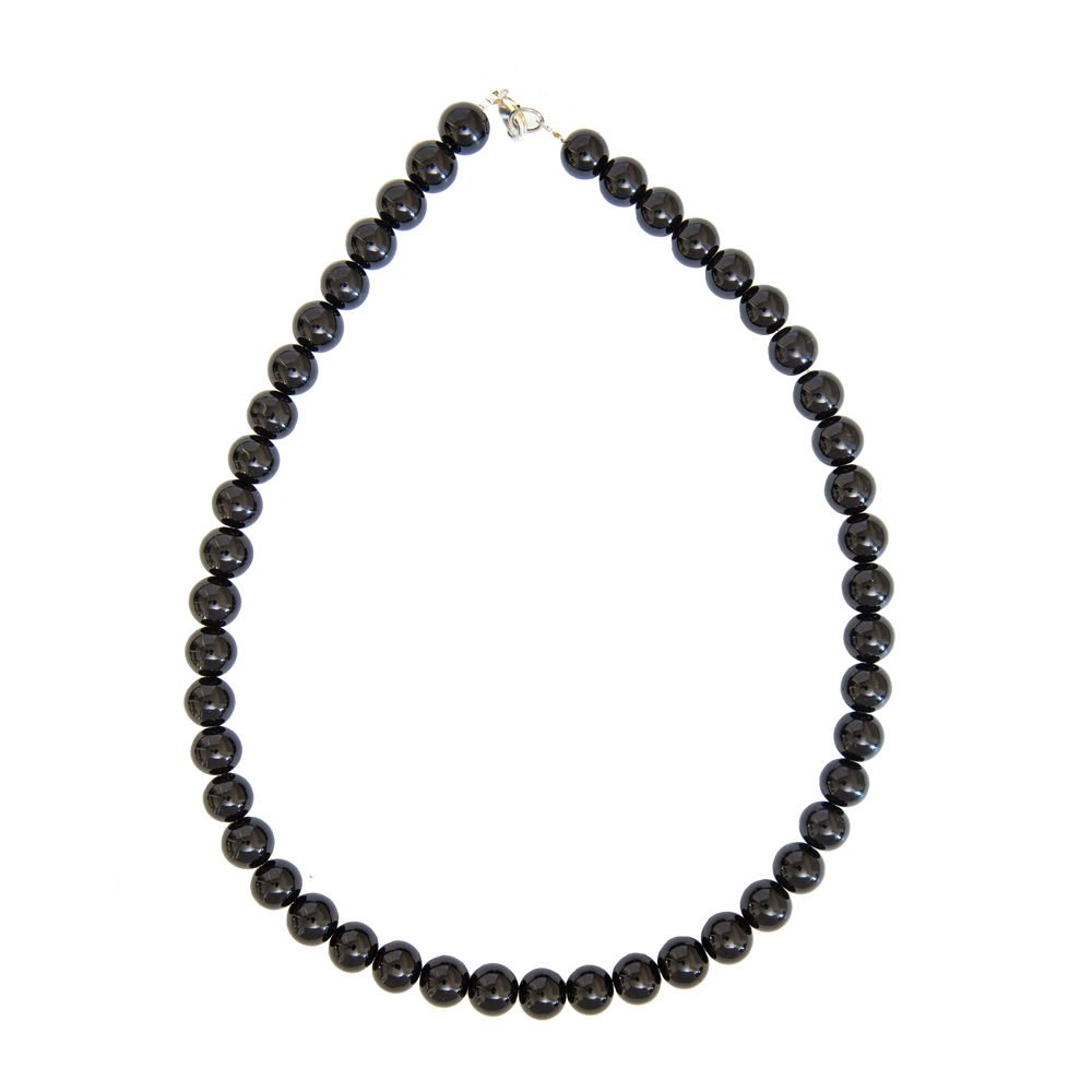 collier agate noire pierres boules 10mm