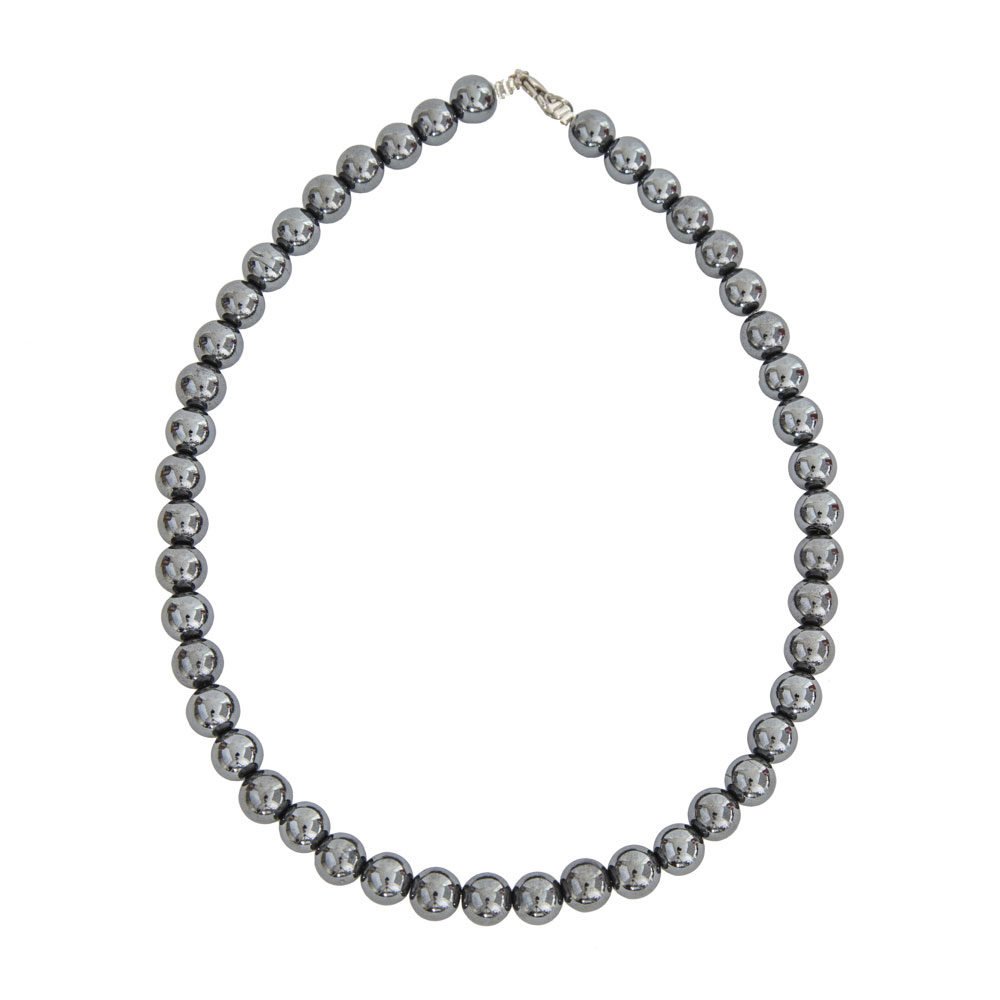 collier hématite pierres boules 10mm