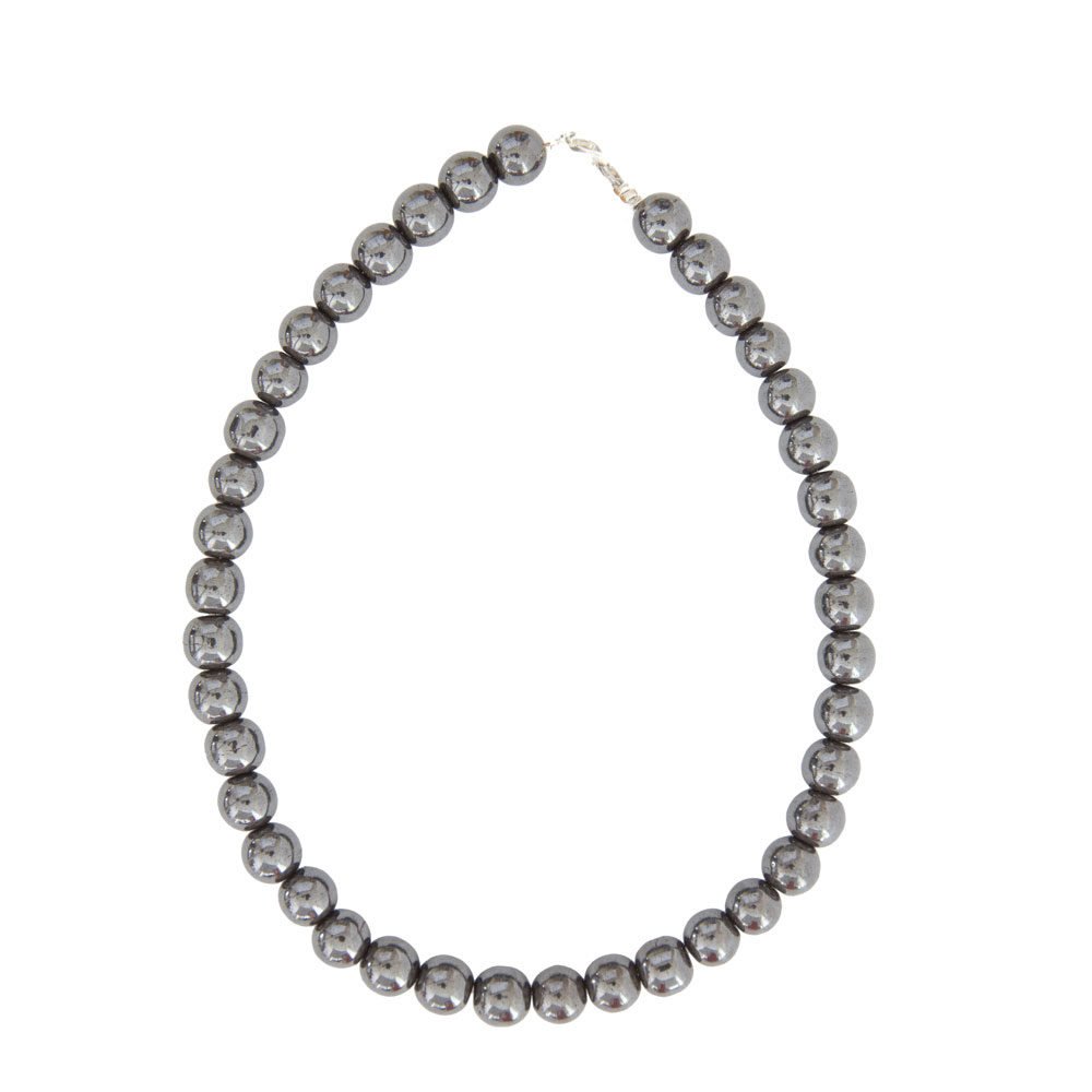 collier hématite pierres boules 12mm