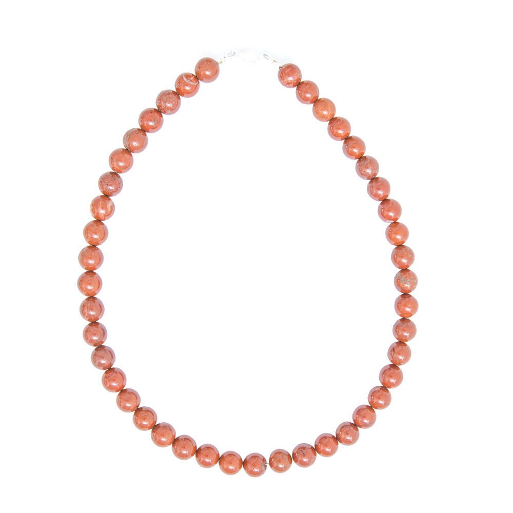 collier jaspe rouge pierres boules 10mm