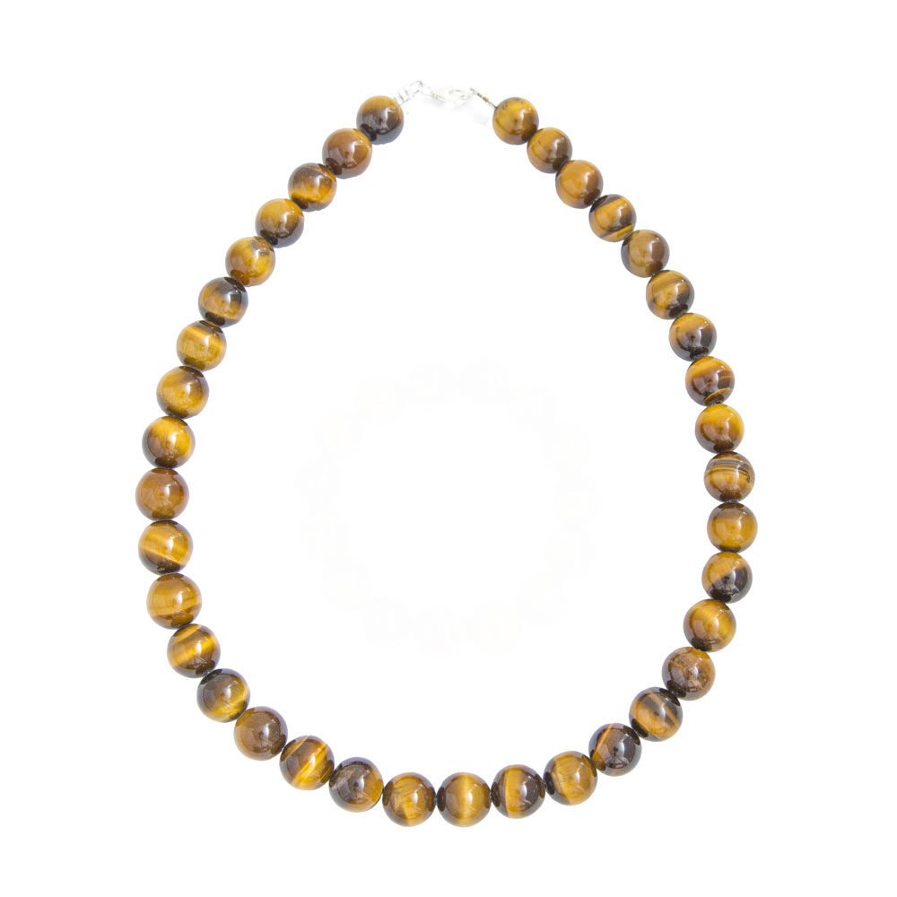 collier oeil de tigre pierres boules 12mm