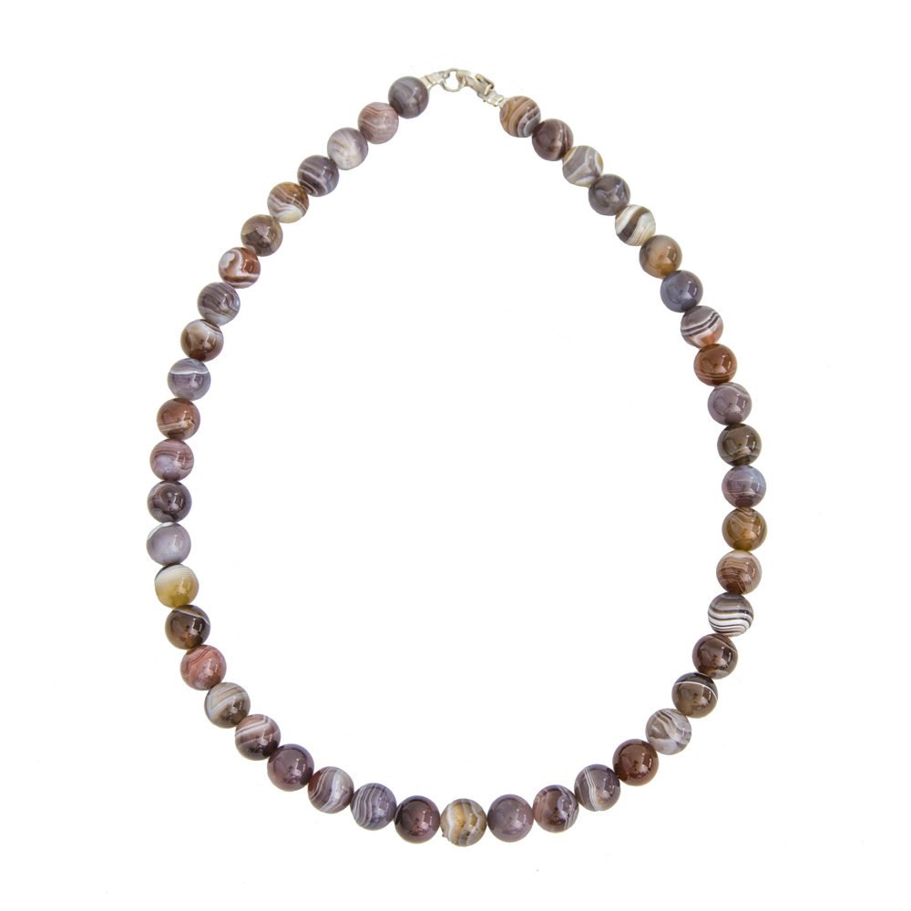 collier agate du botswana pierres boules 10mm