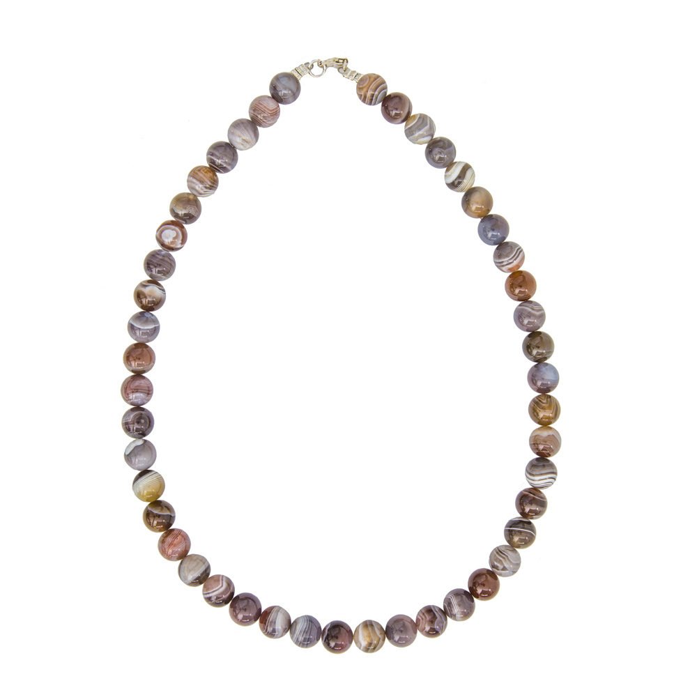 collier agate du botswana pierres boules 10mm