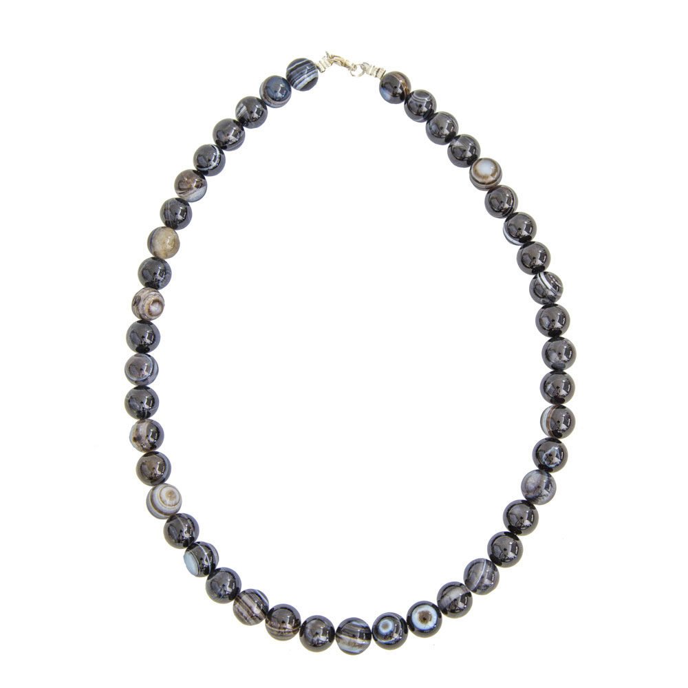 collier agate zonée noire pierres boules 10mm