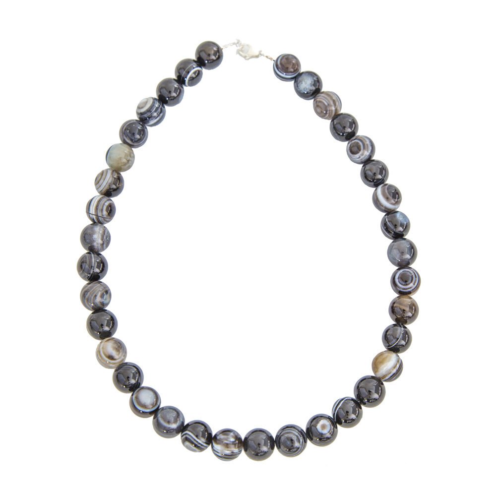 collier agate zonée noire pierres boules 12mm