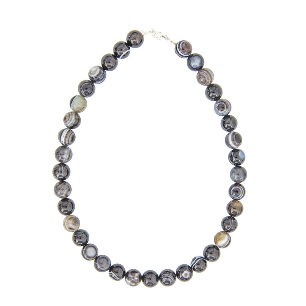 collier agate zonée noire pierres boules 12mm