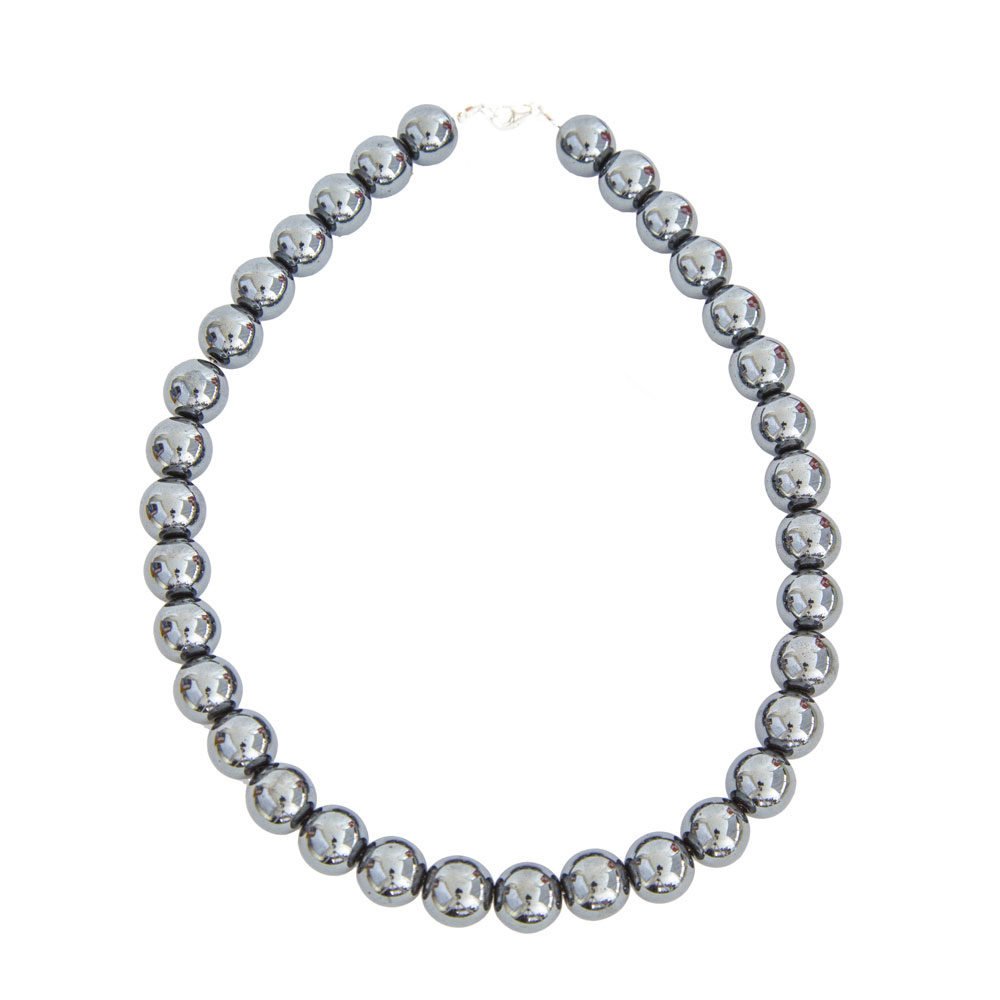 collier hématite pierres boules 14mm