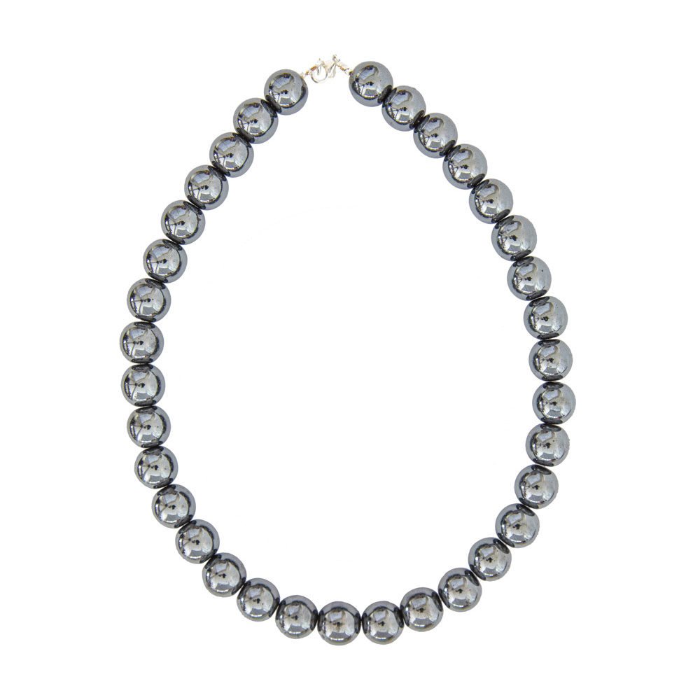 collier hématite pierres boules 14mm