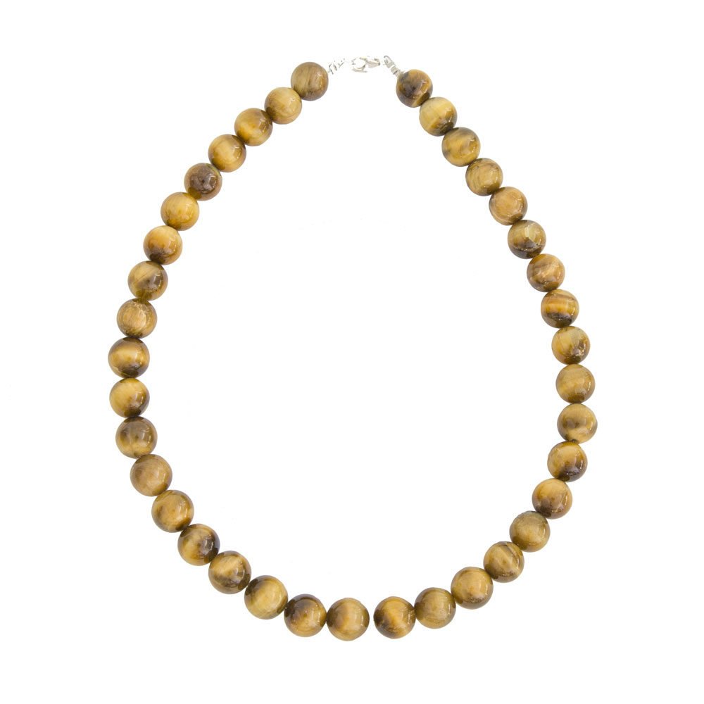 collier oeil de tigre doré pierres boules 12mm