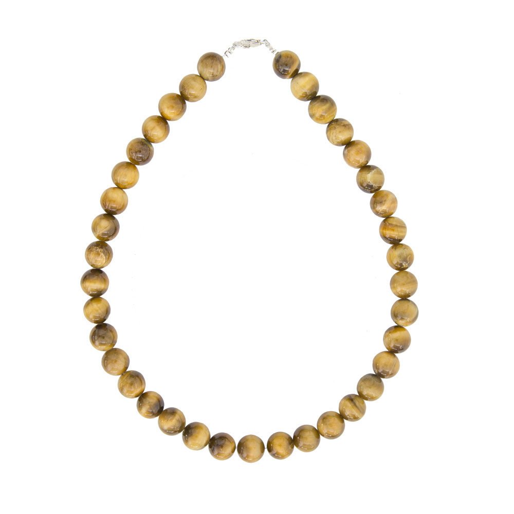 collier oeil de tigre doré pierres boules 12mm