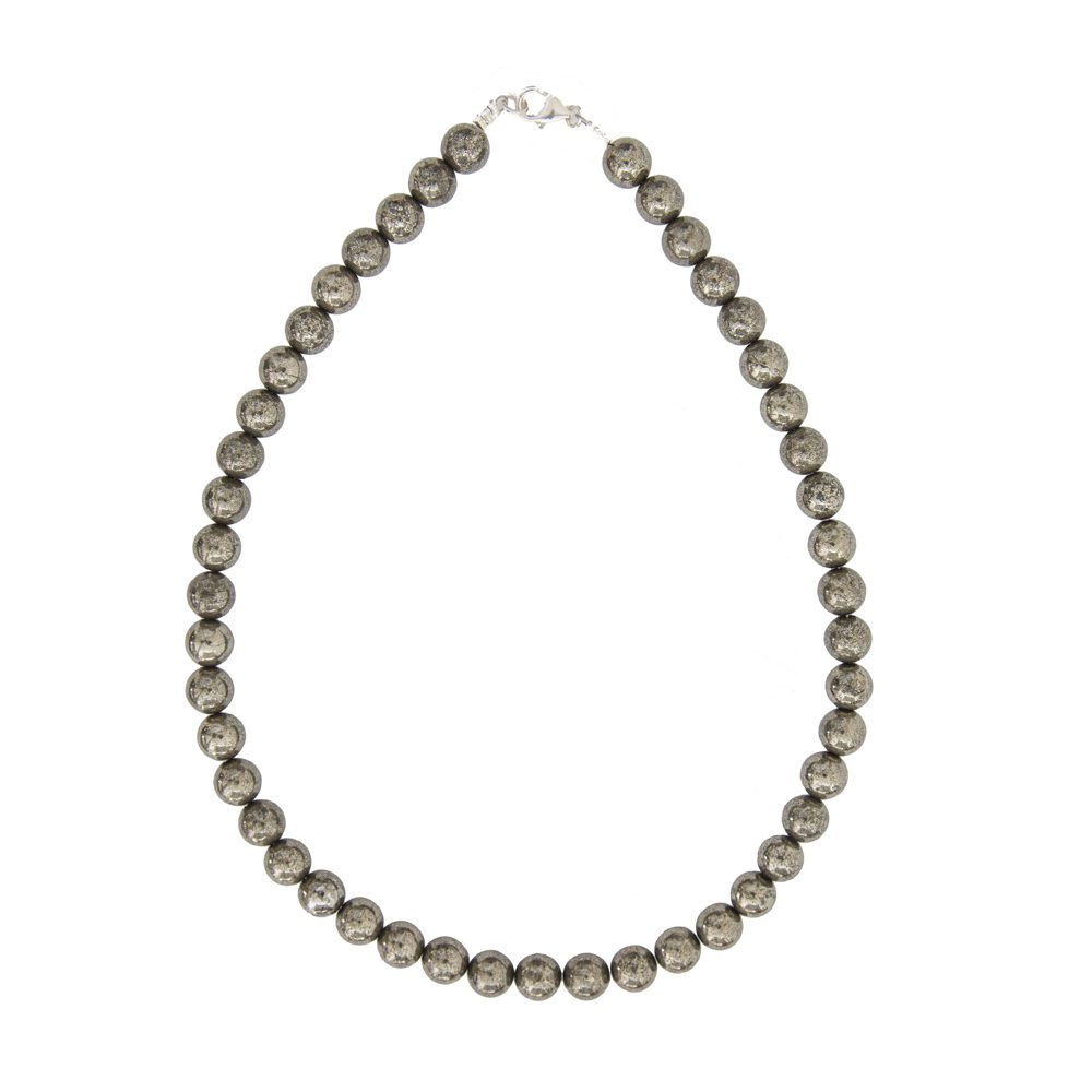 collier pyrite de fer pierres boules 10mm