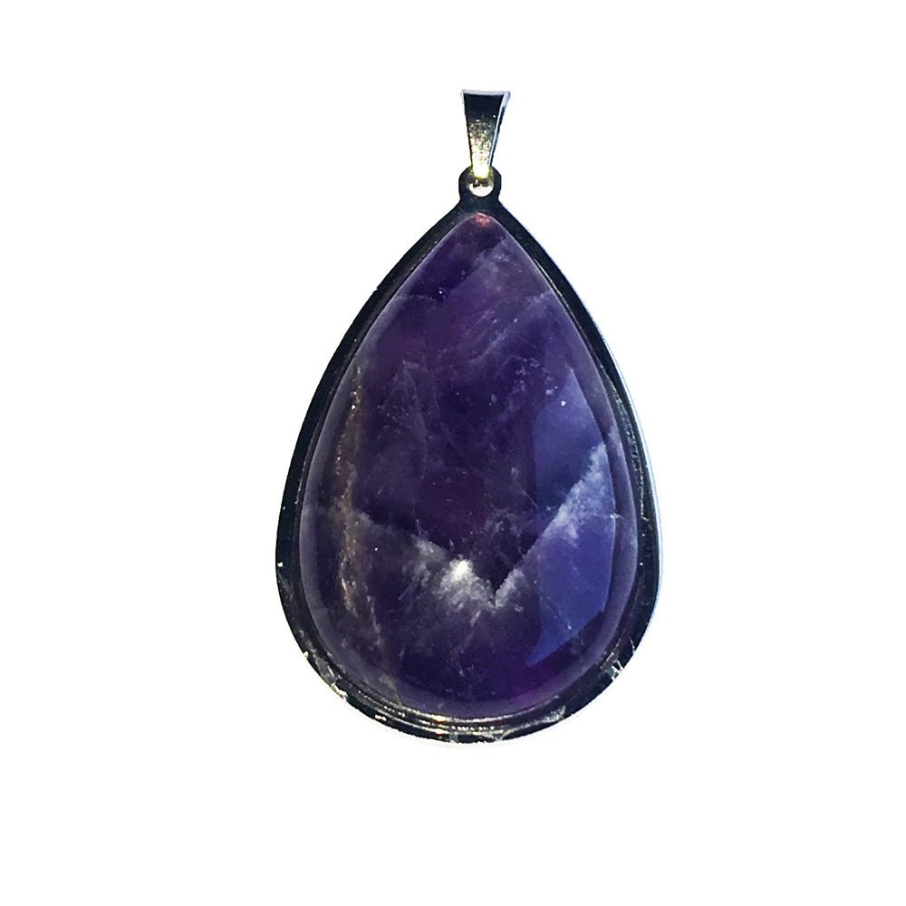 pendentif amethyste goutte monté acier