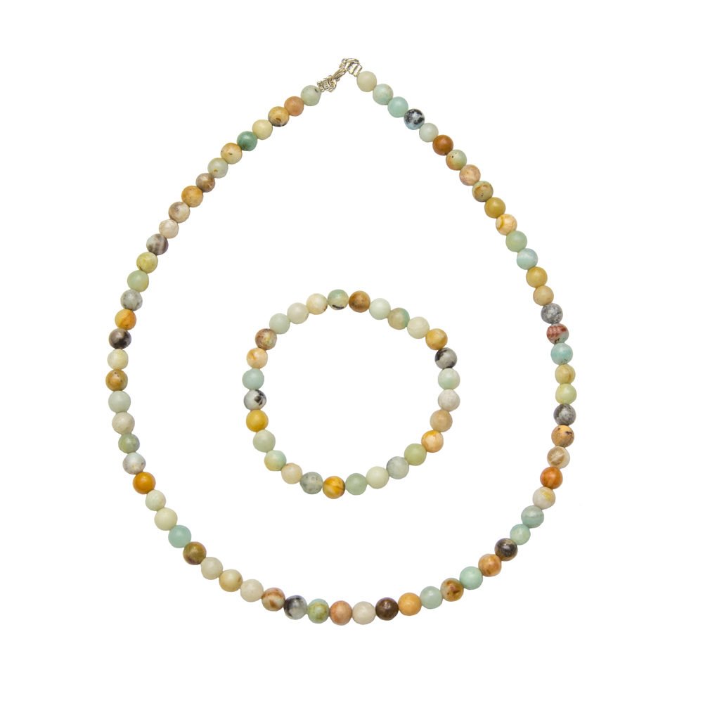 parure amazonite multicolore pierres boules 6mm