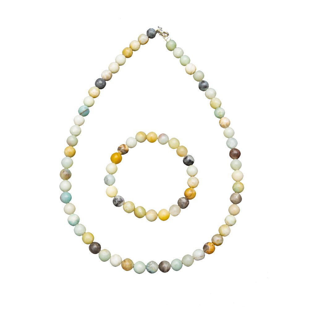 parure amazonite multicolore pierres boules 8mm