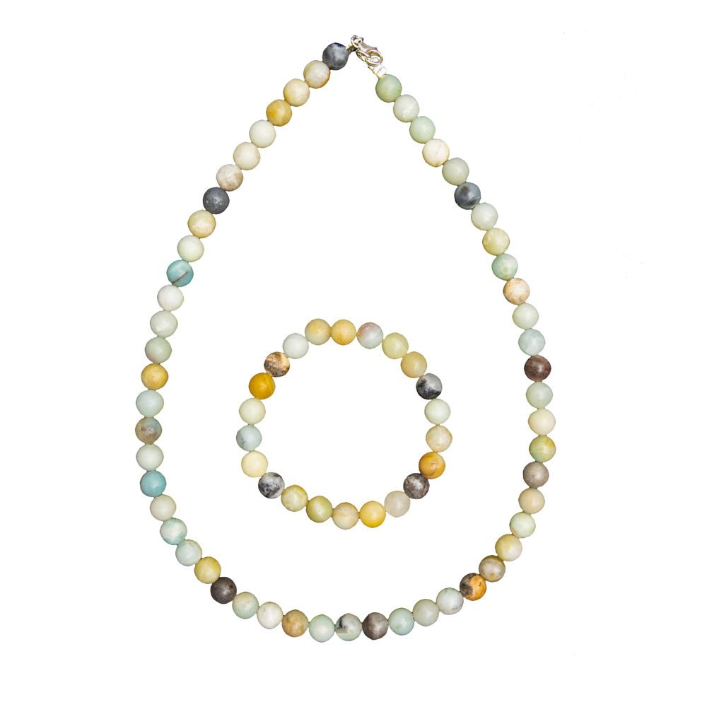 parure amazonite multicolore pierres boules 8mm