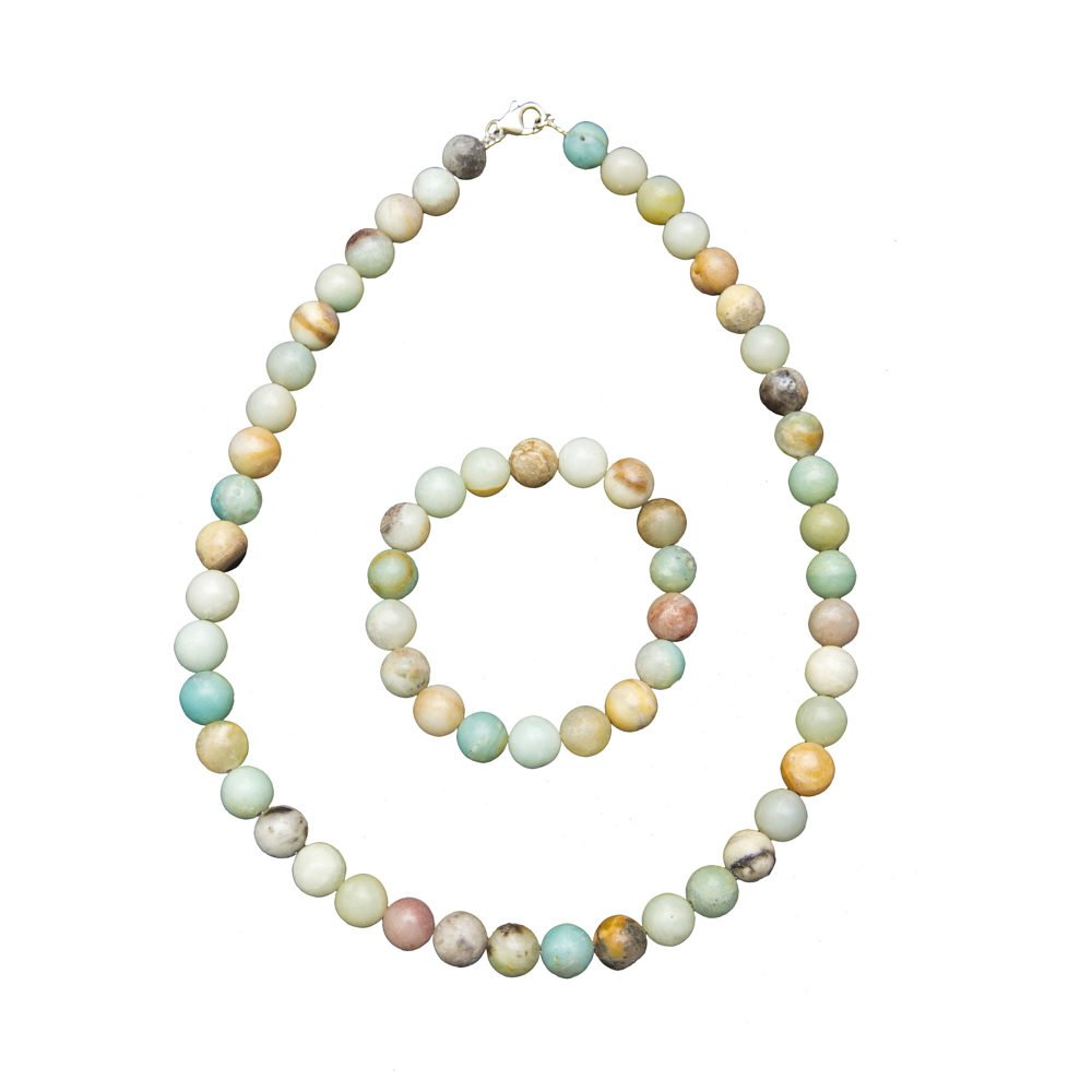 parure amazonite multicolore pierres boules 10mm