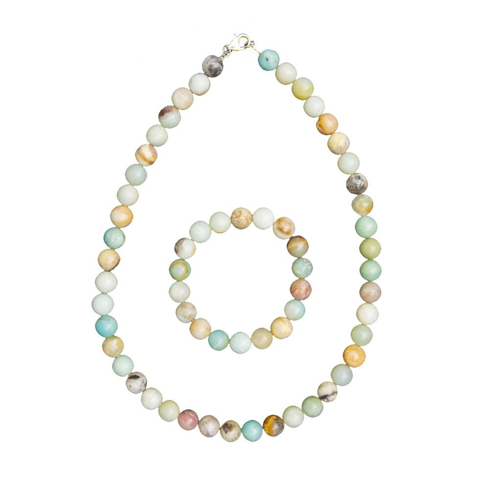 parure amazonite multicolore pierres boules 10mm