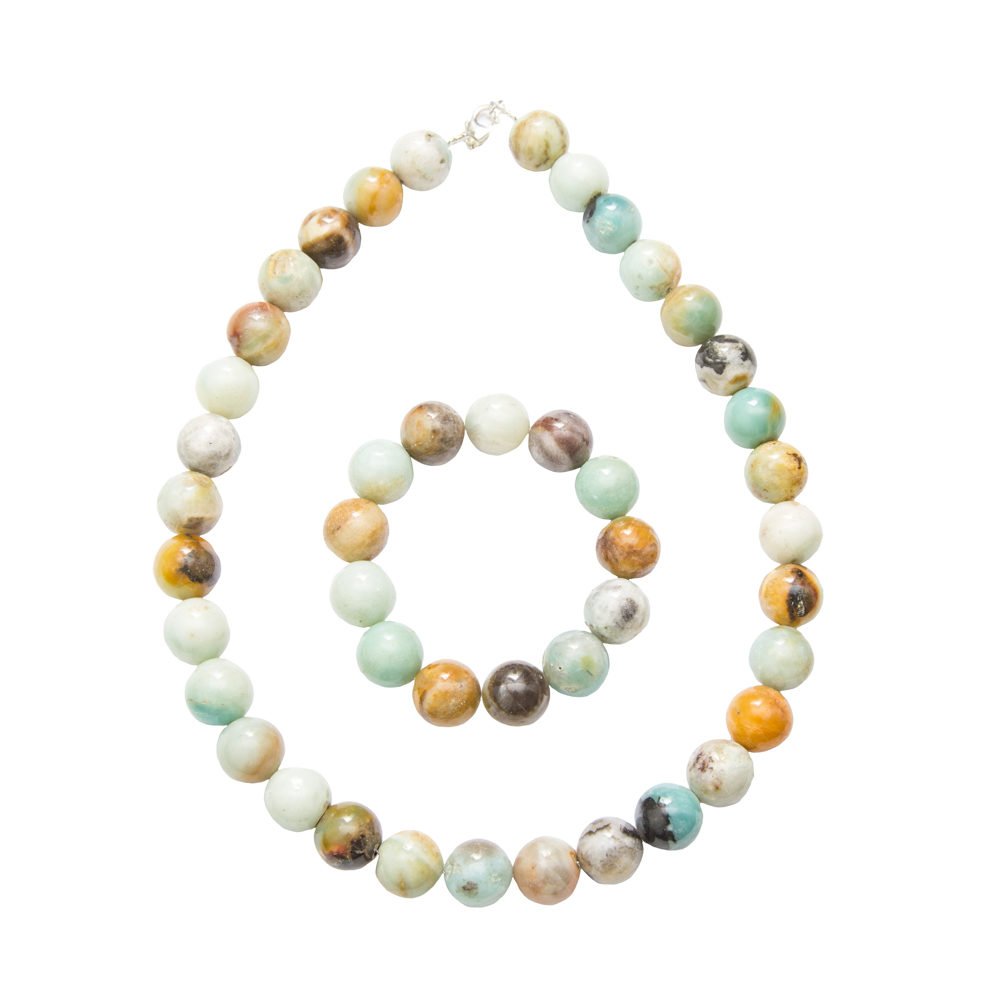 parure amazonite multicolore pierres boules 14mm