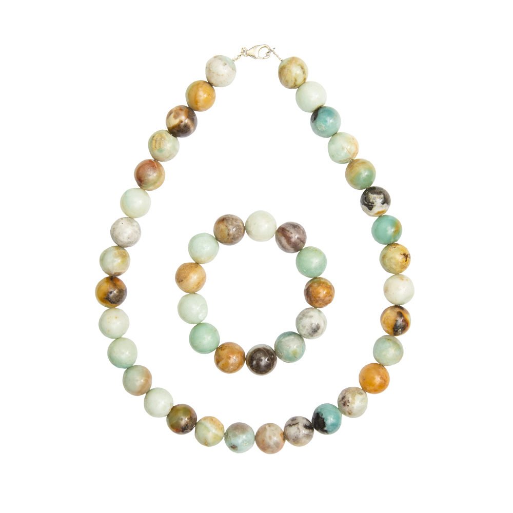 parure amazonite multicolore pierres boules 14mm