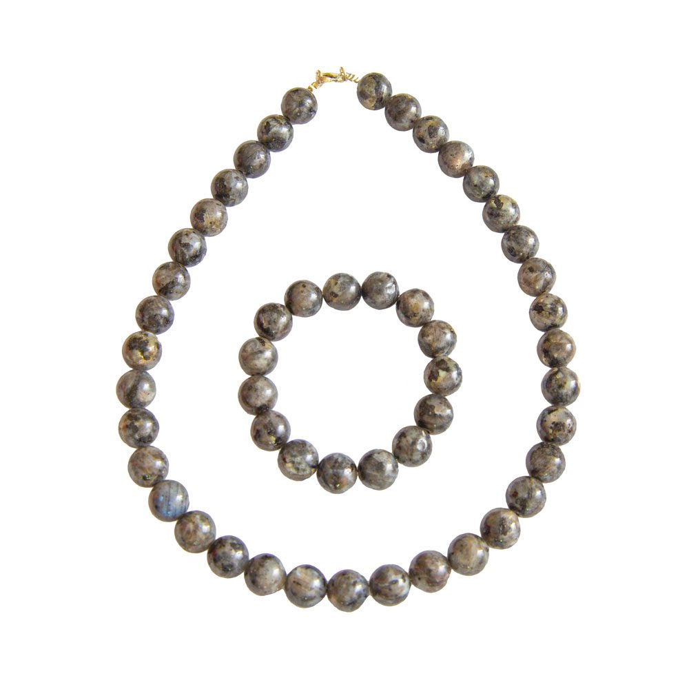 parure labradorite avec inclusions pierres boules 12mm