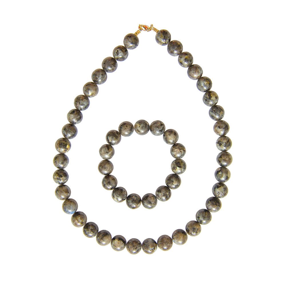 parure labradorite avec inclusions pierres boules 12mm