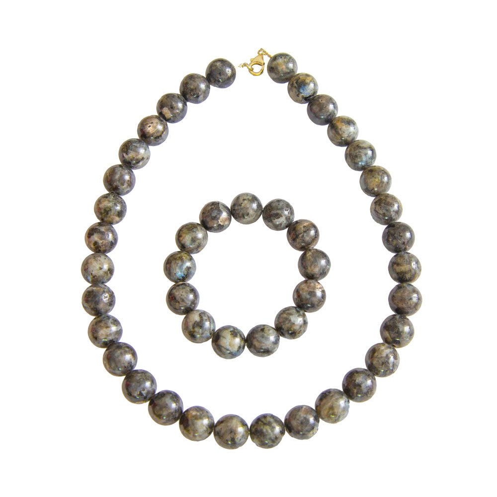 parure labradorite avec inclusions pierres boules 14mm