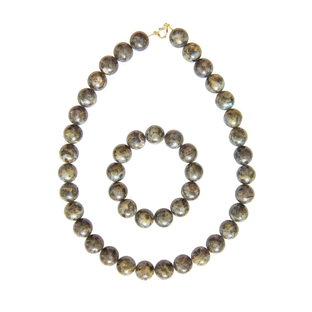 parure labradorite avec inclusions pierres boules 14mm