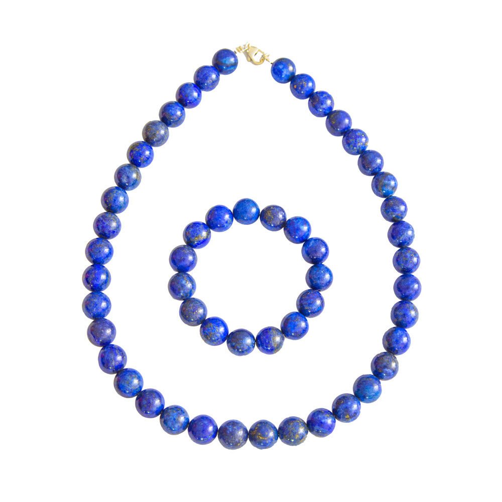 parure lapis-lazuli pierres boules 12mm