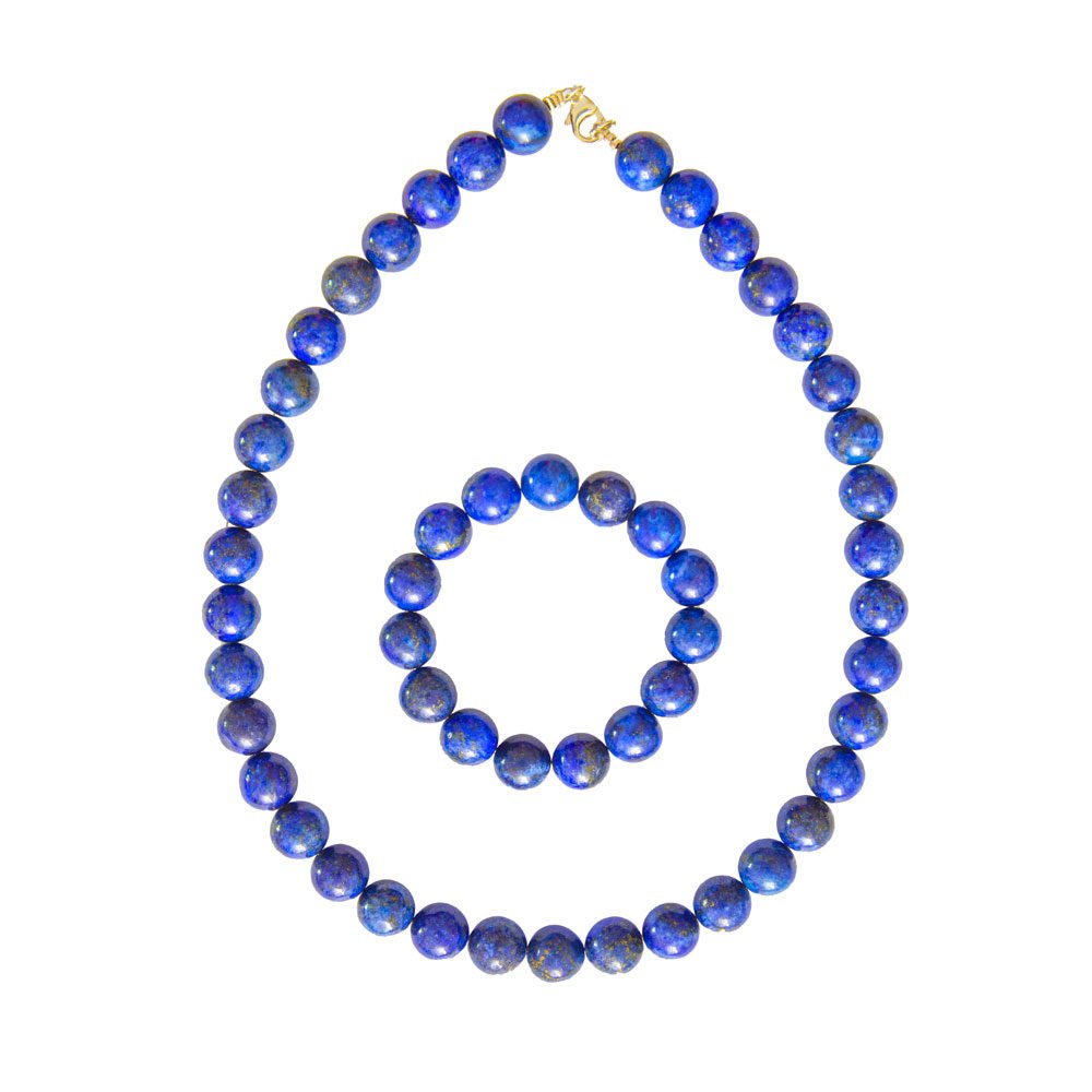 parure lapis-lazuli pierres boules 12mm