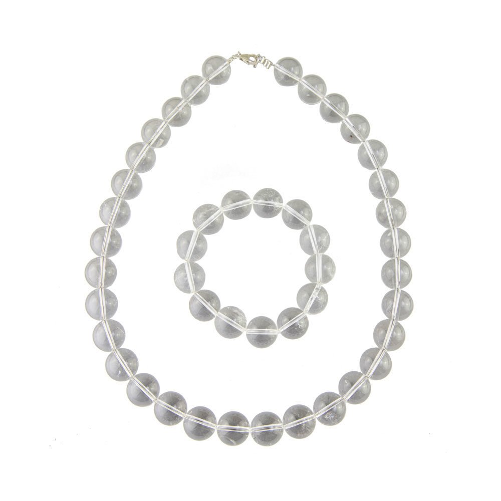 parure cristal de roche pierres boules 14mm