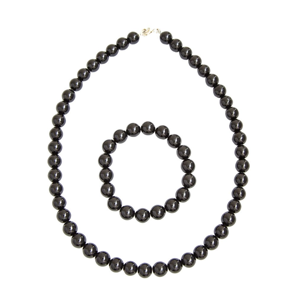 parure obsidienne noire pierres boules 10mm