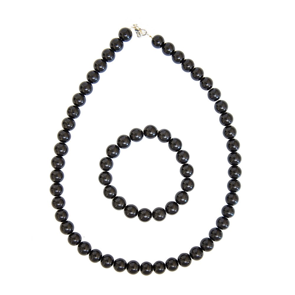 parure obsidienne noire pierres boules 10mm