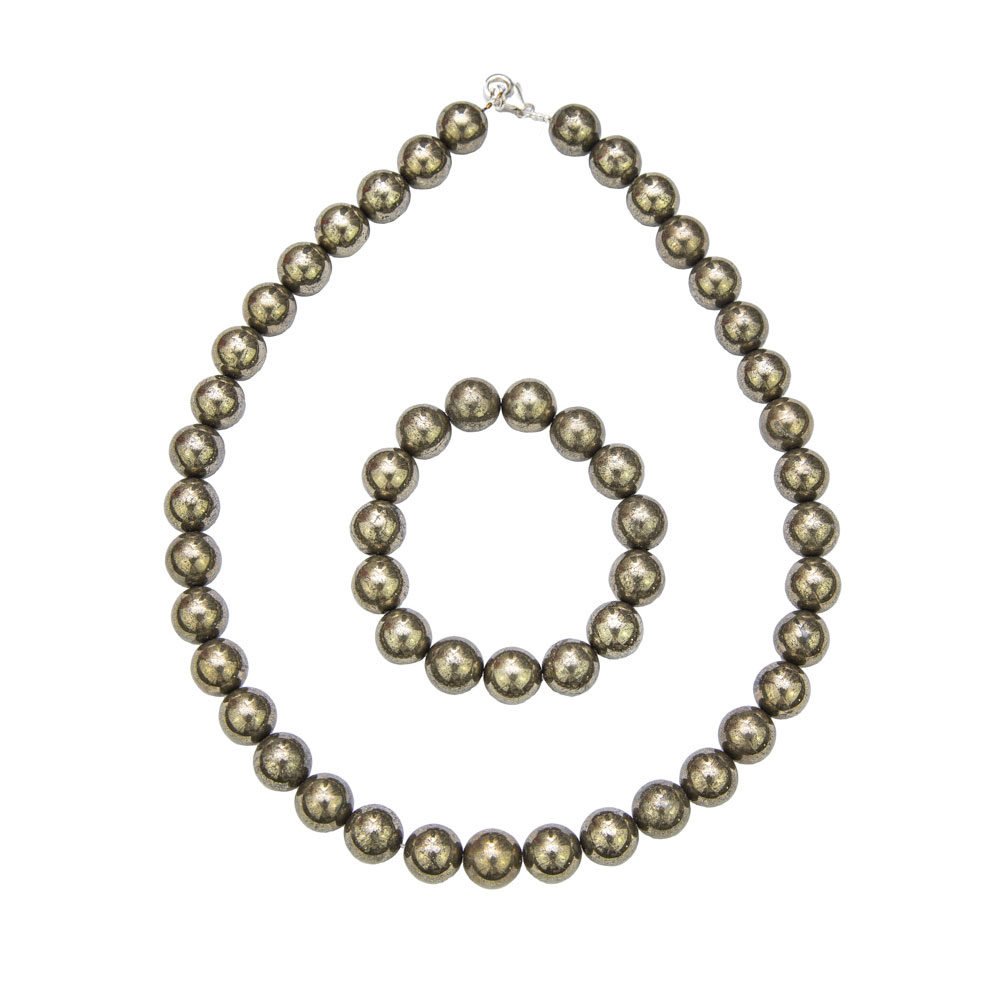 parure pyrite de fer pierres boules 12mm