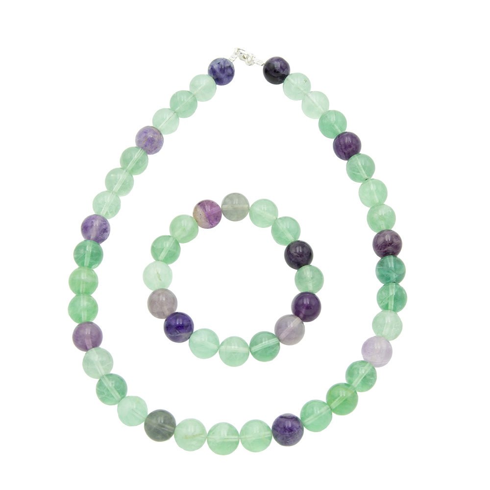 parure fluorite multicolore pierres boules 12mm