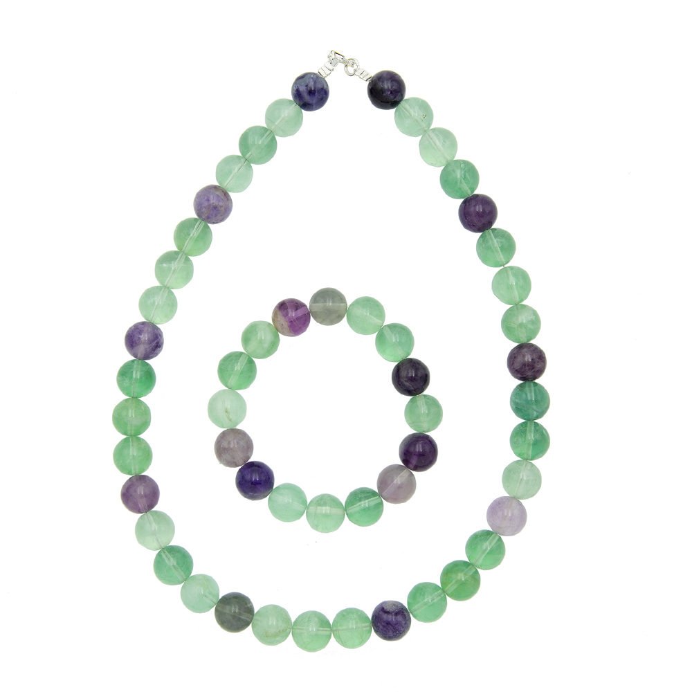 parure fluorite multicolore pierres boules 12mm