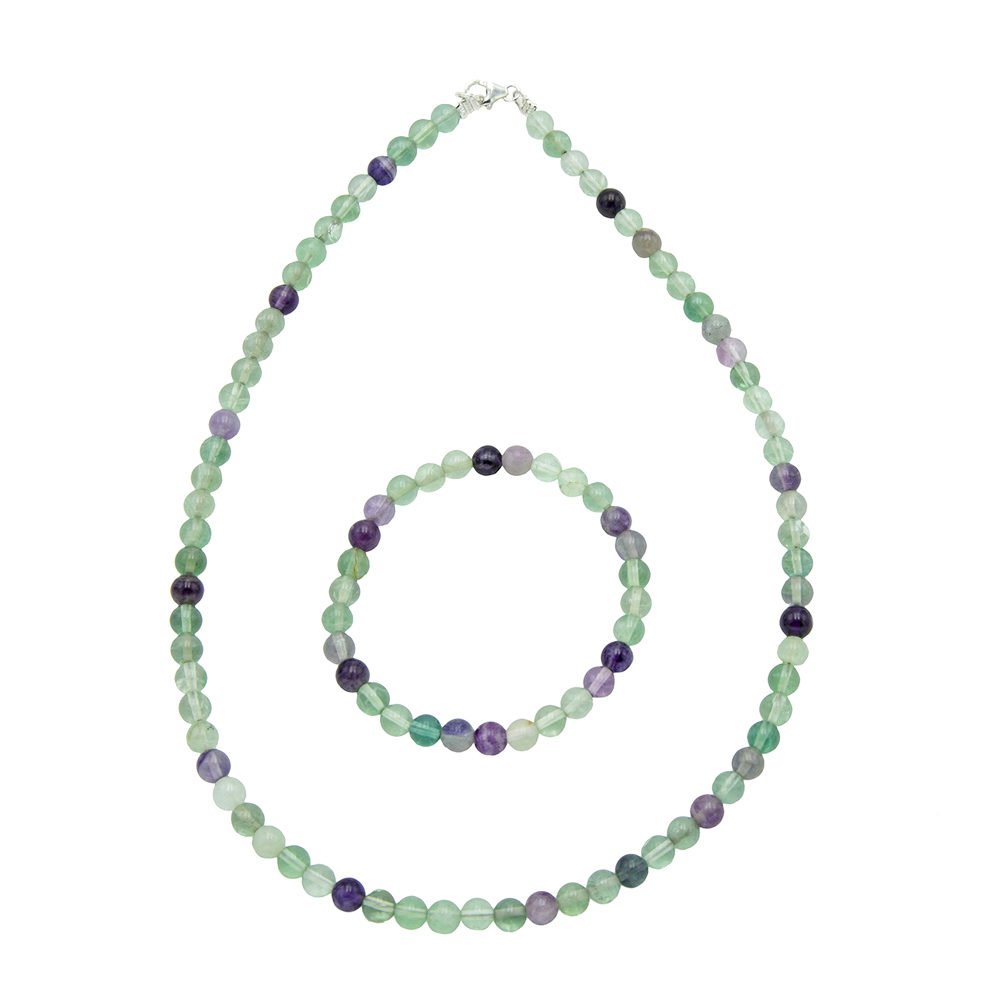 parure fluorite multicolore pierres boules 6mm