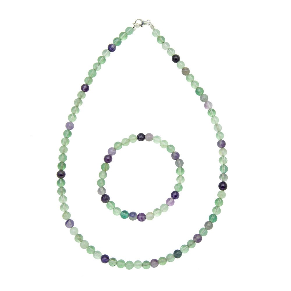 parure fluorite multicolore pierres boules 6mm