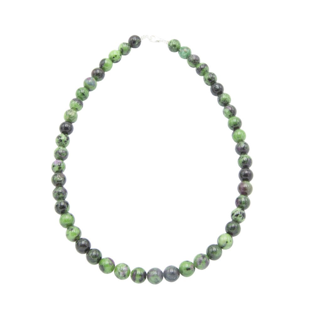 collier rubis sur zoisite pierres boules 10mm