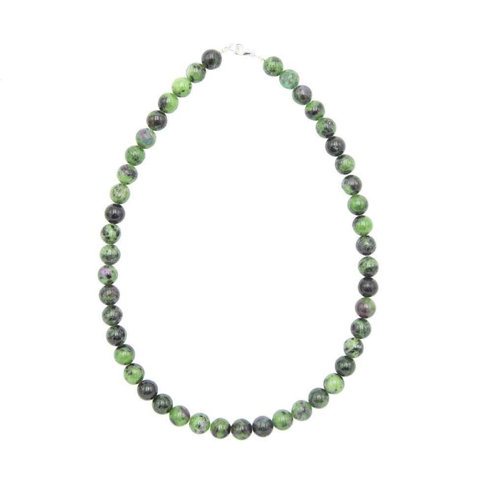 collier rubis sur zoisite pierres boules 10mm