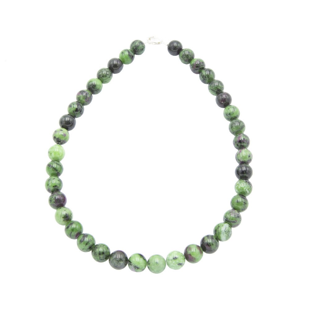 collier rubis sur zoisite pierres boules 12mm