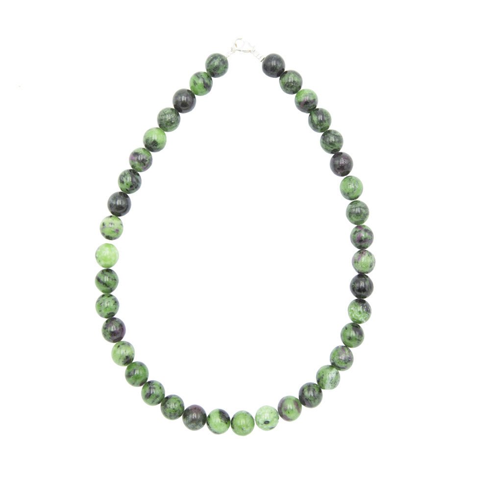 collier rubis sur zoisite pierres boules 12mm